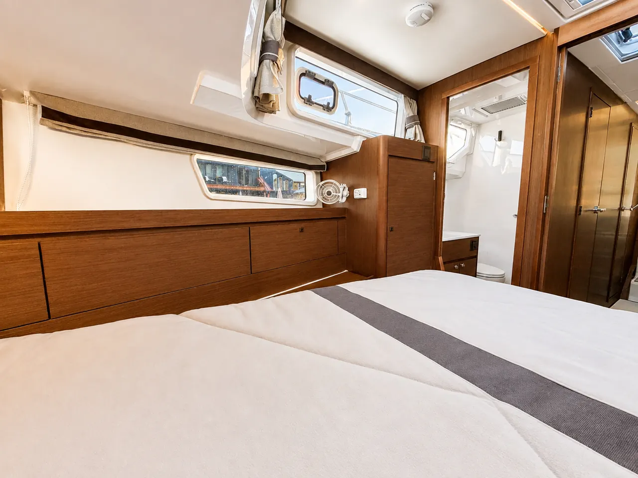 Private aft bedroom with broad double berth