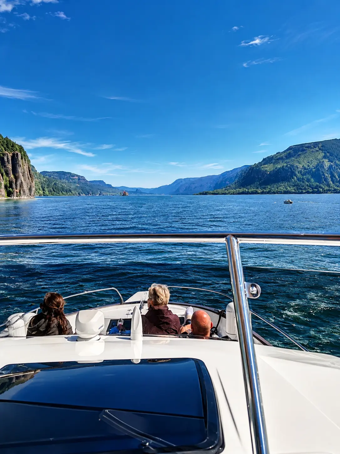 Bow view of Columbia Gorge cliffs ahead